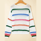 Gwenyth White Color Block Striped Pointelle Knit Sweater