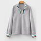 RTS Grey Striped Print Contrast Patchwork Detail Split Neck Blouse