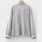 RTS Grey Striped Print Contrast Patchwork Detail Split Neck Blouse
