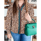 RTS Brown Leopard Print Contrast Frilled Trim Button Down V Neck Shirt