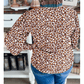 RTS Brown Leopard Print Contrast Frilled Trim Button Down V Neck Shirt