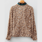 RTS Brown Leopard Print Contrast Frilled Trim Button Down V Neck Shirt