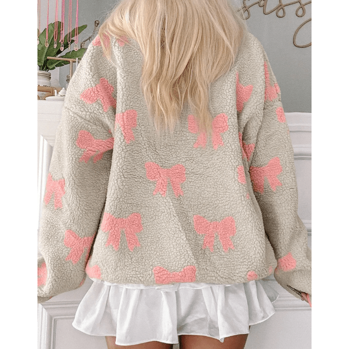 Lyssa Bow Sherpa Quarter Zip Drop Shoulder Baggy Sweatshirt