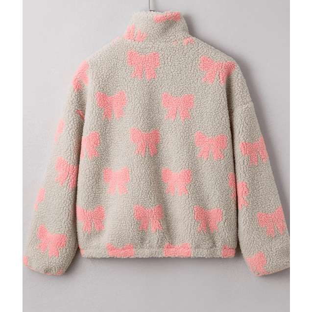 Lyssa Bow Sherpa Quarter Zip Drop Shoulder Baggy Sweatshirt
