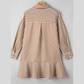 Steff Brown Stripe Ruffled Hem Collared Long Sleeve Shirt Mini Dress
