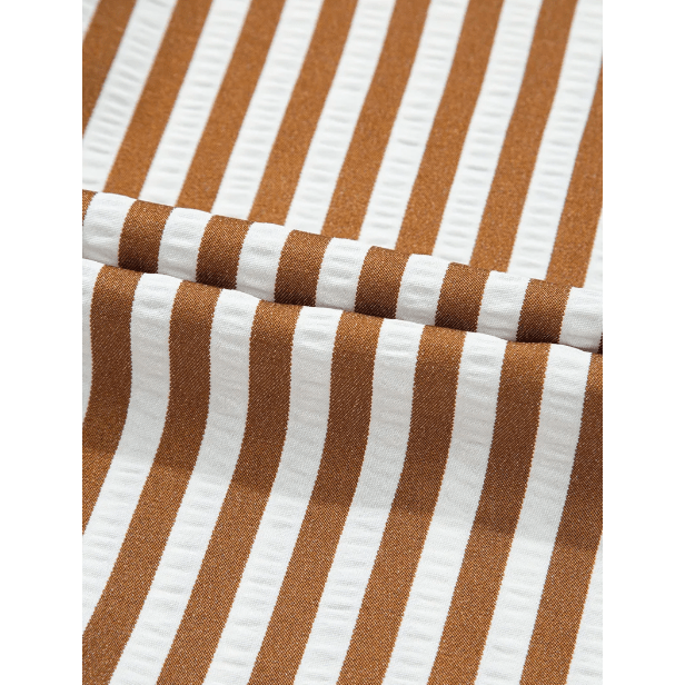 Steff Brown Stripe Ruffled Hem Collared Long Sleeve Shirt Mini Dress