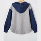 REDUCED!!!  Georga Light Grey Color Block Patchwork V Neck Drawstring Hoodie  REDUCED!!!