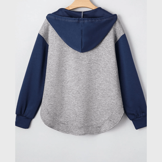 REDUCED!!!  Georga Light Grey Color Block Patchwork V Neck Drawstring Hoodie  REDUCED!!!