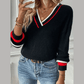 Maxen Black Contrast Striped Trim V Neck Drop Shoulder Sweater