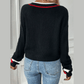 Maxen Black Contrast Striped Trim V Neck Drop Shoulder Sweater