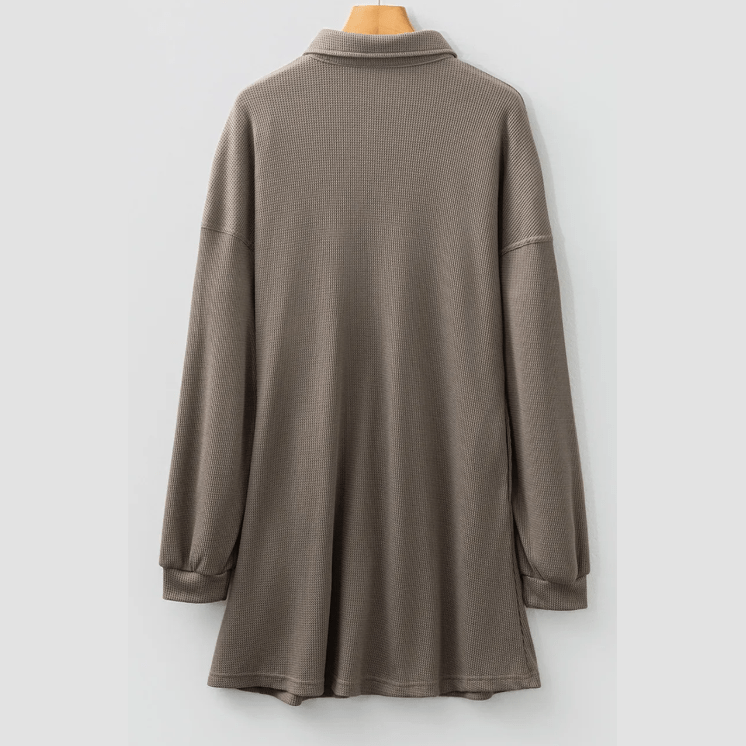 Fedra Simply Taupe Waffle Knit Shirt Tunic Dress