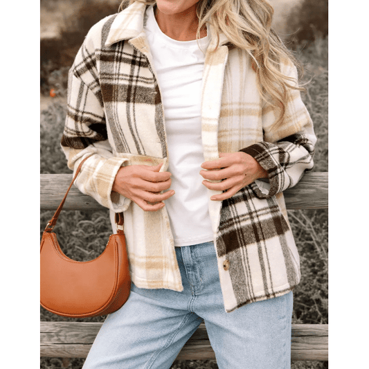 Junie Plaid Patchwork Side Pockets Buttoned Shacket