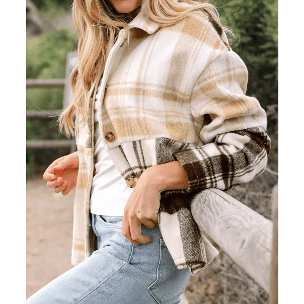 Junie Plaid Patchwork Side Pockets Buttoned Shacket