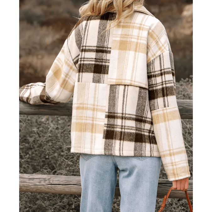 Junie Plaid Patchwork Side Pockets Buttoned Shacket