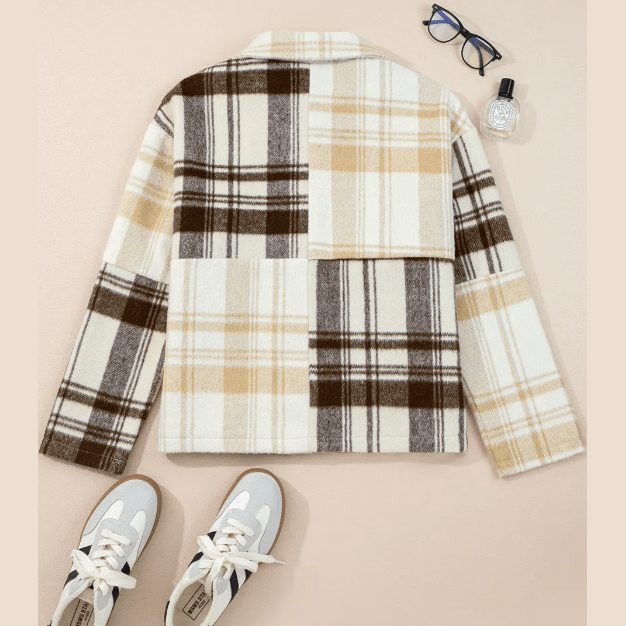 Junie Plaid Patchwork Side Pockets Buttoned Shacket