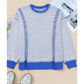 Veronica Blue Waffle Knit Exposed Stitching Casual Top with Side Slits