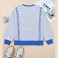 Veronica Blue Waffle Knit Exposed Stitching Casual Top with Side Slits