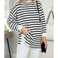 Jodie Black Striped Knit Split Hem Baggy Sweater