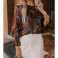 Kris Floral Print Smocked Cuffs Shift Blouse
