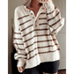 Lilli Brown Stripe Ribbed Henley Drop Shoulder Slouchy Sweater