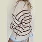 Lilli Brown Stripe Ribbed Henley Drop Shoulder Slouchy Sweater