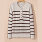Lilli Brown Stripe Ribbed Henley Drop Shoulder Slouchy Sweater