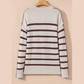 Lilli Brown Stripe Ribbed Henley Drop Shoulder Slouchy Sweater