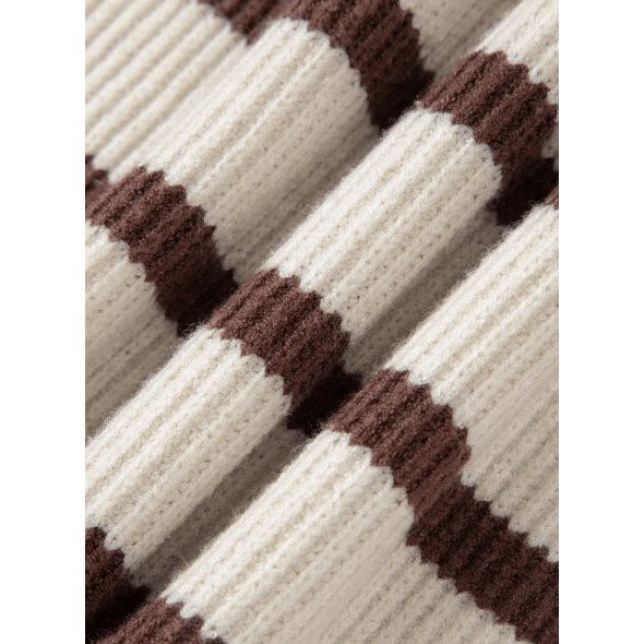 Lilli Brown Stripe Ribbed Henley Drop Shoulder Slouchy Sweater