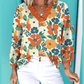Dodie Orange Frilled V Neck Floral Print Bracelet Sleeve Blouse