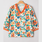 Dodie Orange Frilled V Neck Floral Print Bracelet Sleeve Blouse