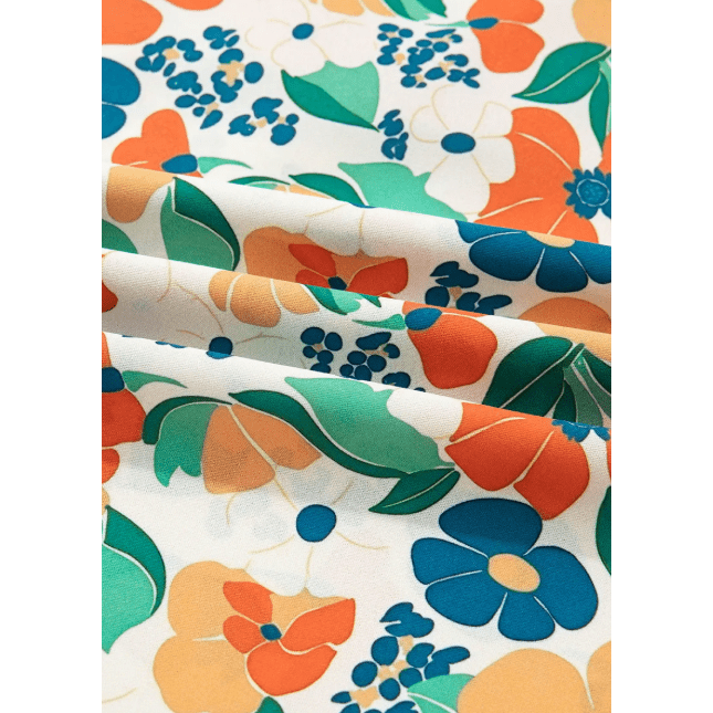 Dodie Orange Frilled V Neck Floral Print Bracelet Sleeve Blouse