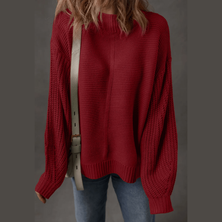 Innes Red Dahlia Front Seam Drop Shoulder Loose Sweater