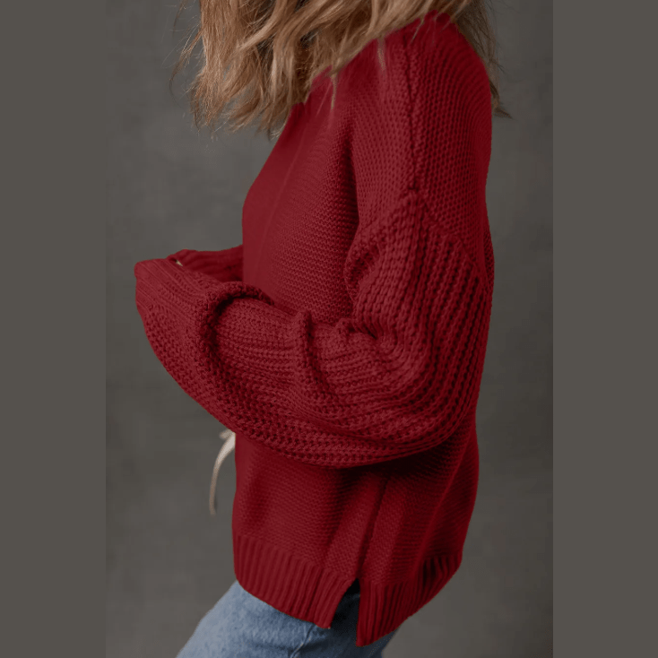 Innes Red Dahlia Front Seam Drop Shoulder Loose Sweater