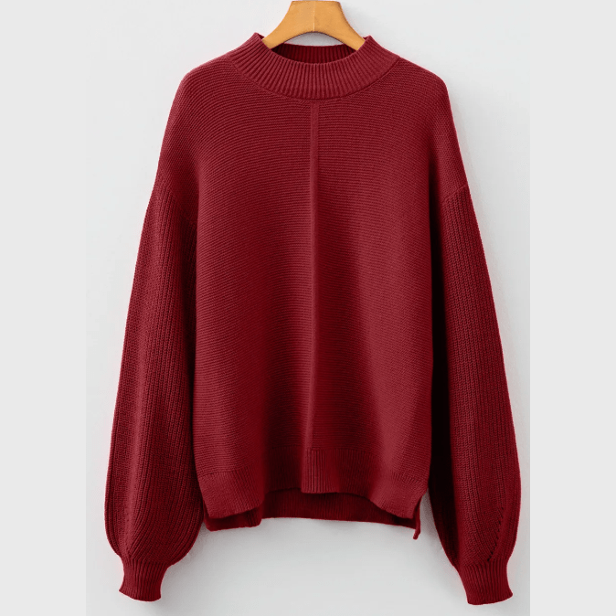 Innes Red Dahlia Front Seam Drop Shoulder Loose Sweater