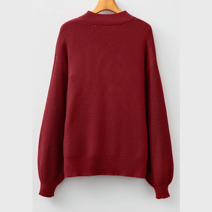 Innes Red Dahlia Front Seam Drop Shoulder Loose Sweater