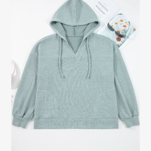 Cossette Aqua Ribbed Drop Shoulder Knit Hoodie