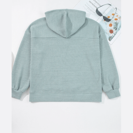 Cossette Aqua Ribbed Drop Shoulder Knit Hoodie