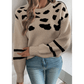 Kaleel Khaki Leopard Striped Detail Drop Shoulder Sweater