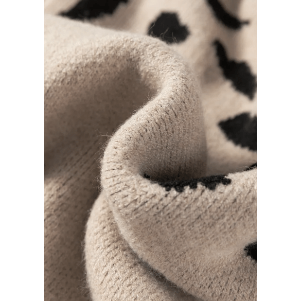 Kaleel Khaki Leopard Striped Detail Drop Shoulder Sweater