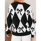 Marni Black Bow Print 2-tone Rhombus Knit Loose Sweater