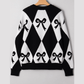 Marni Black Bow Print 2-tone Rhombus Knit Loose Sweater
