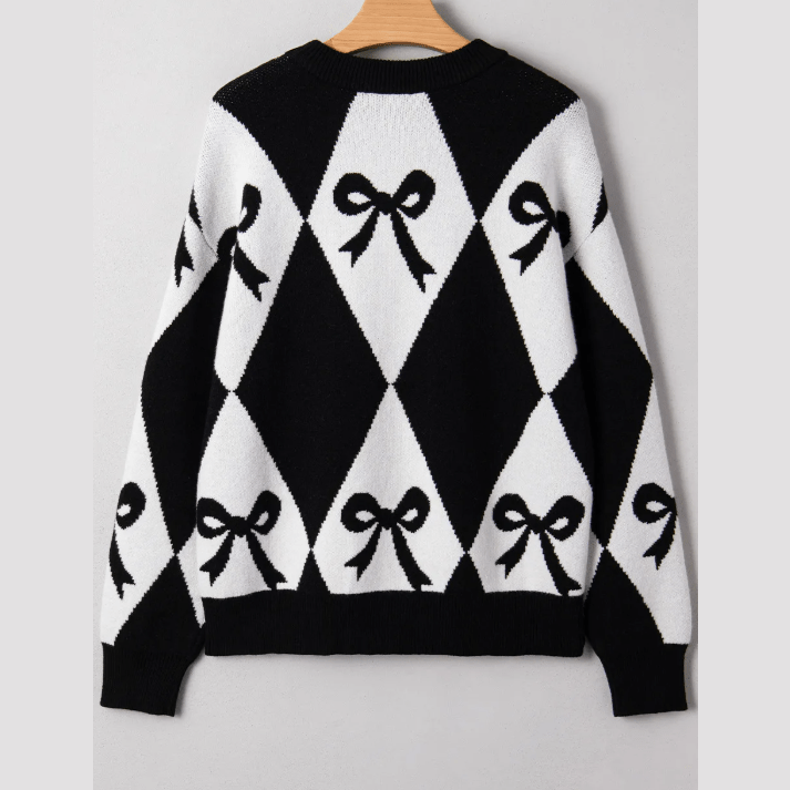 Marni Black Bow Print 2-tone Rhombus Knit Loose Sweater