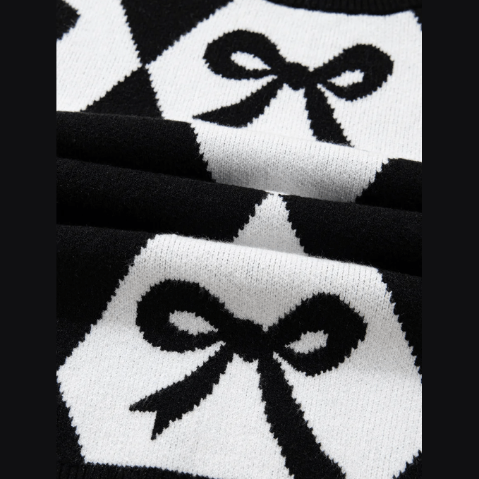 Marni Black Bow Print 2-tone Rhombus Knit Loose Sweater