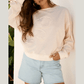 Amaya Khaki Raw Edge Flower Patch Drop Shoulder Casual Top