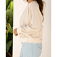 Amaya Khaki Raw Edge Flower Patch Drop Shoulder Casual Top