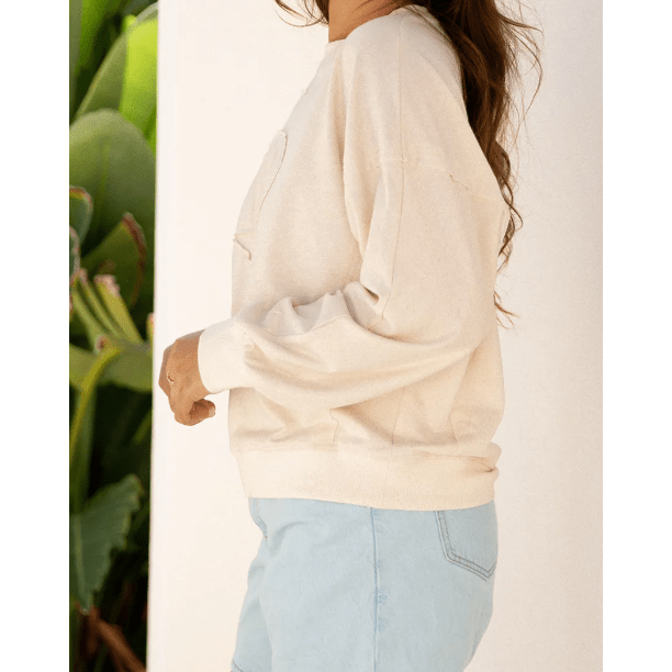 Amaya Khaki Raw Edge Flower Patch Drop Shoulder Casual Top