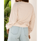 Amaya Khaki Raw Edge Flower Patch Drop Shoulder Casual Top