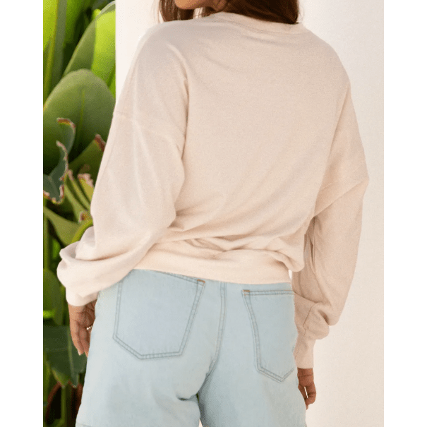 Amaya Khaki Raw Edge Flower Patch Drop Shoulder Casual Top