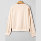 Amaya Khaki Raw Edge Flower Patch Drop Shoulder Casual Top