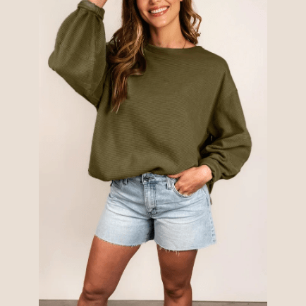 Bexley Horizontal Ribbed Exposed Seam Patchwork Sleeve Loose Top